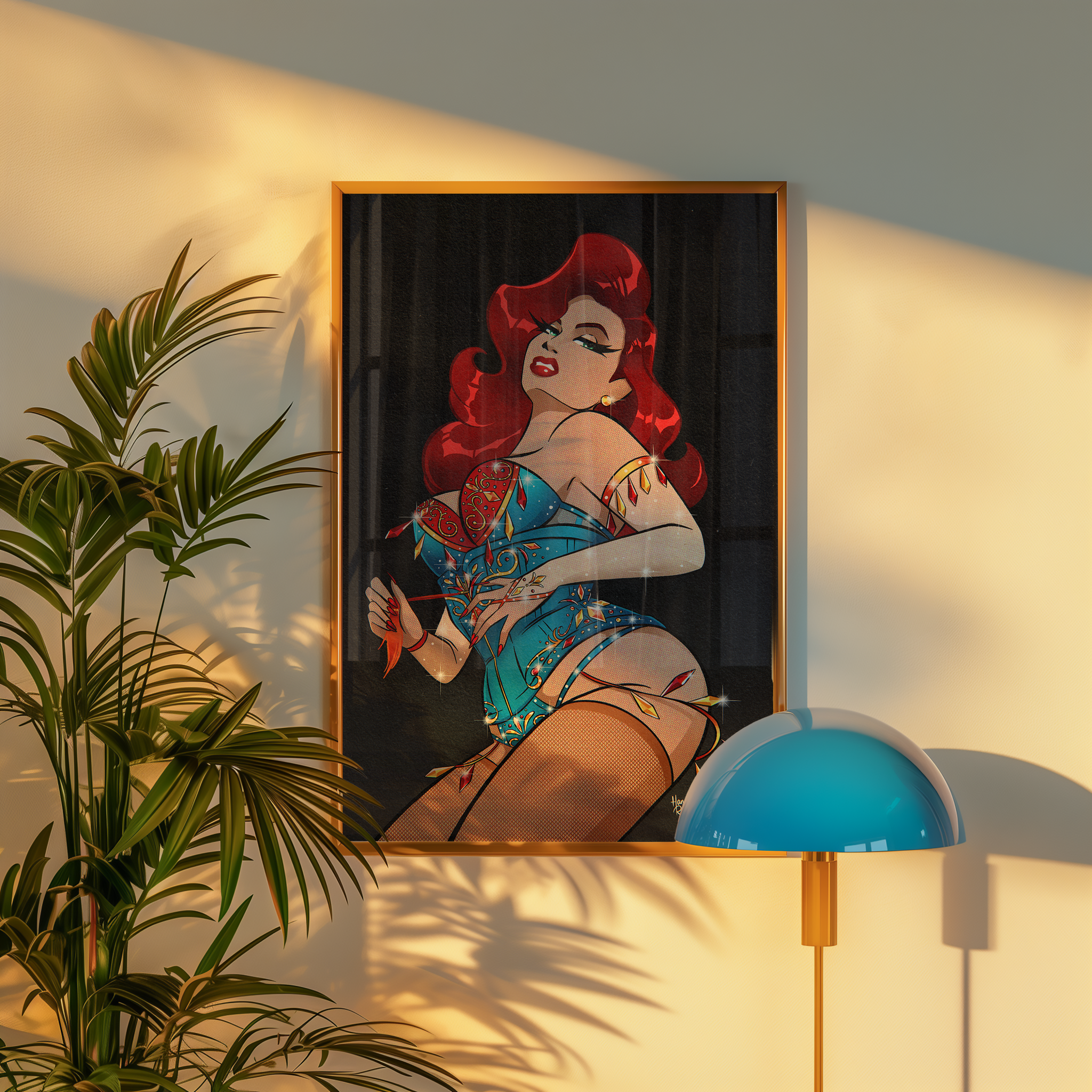 'Blue, Red and Orange Burlesque' Art Print